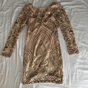 Windsor Gold Sequence Long Dleeved Dress, Size L